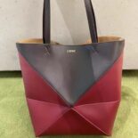 Loewe Unisex Puzzle Fold Tote in Shiny Calfskin-Black A779V25X07