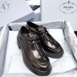 Prada Women Monolith Brushed Leather Lace-up Shoes-Black 1E249N