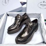 Prada Women Monolith Brushed Leather Lace-up Shoes-Black 1E249N