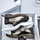 Prada Women Monolith Brushed Leather Lace-up Shoes-Black 1E249N