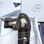 Prada Women Monolith Brushed Leather Lace-up Shoes-Black 1E249N