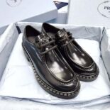 Prada Women Monolith Brushed Leather Lace-up Shoes-Black 1E249N