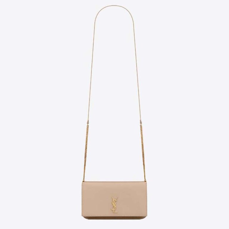 Saint Laurent YSL Women Cassandre Phone Holder in Smooth Leather-Sandy 6350950U40J2721