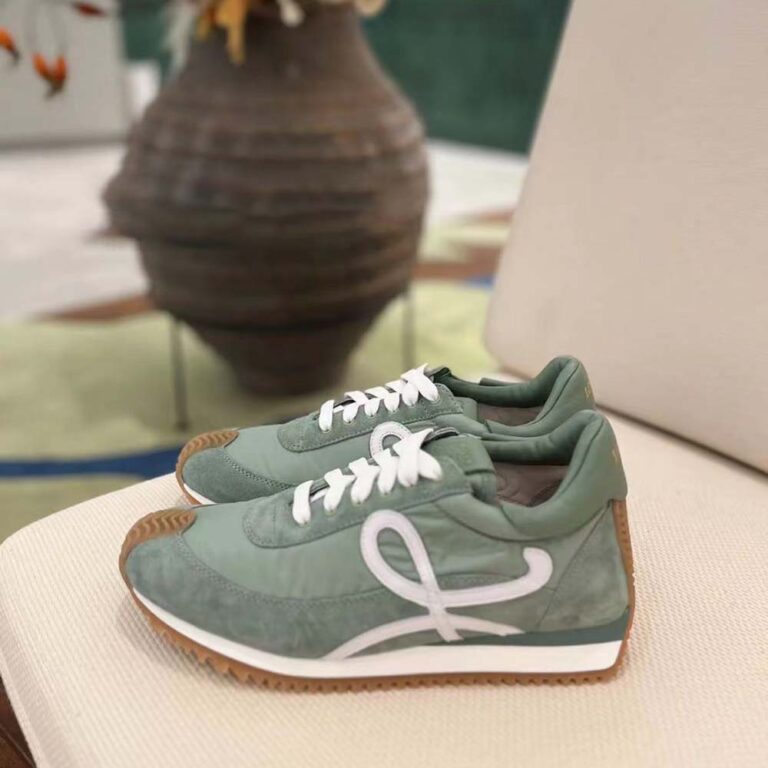 Loewe Unisex Flow Runner in Nylon and Suede-Green L815282X99