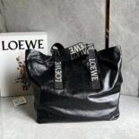 Loewe Unisex Fold Shopper in Paper Calfskin-Black B507X23X01