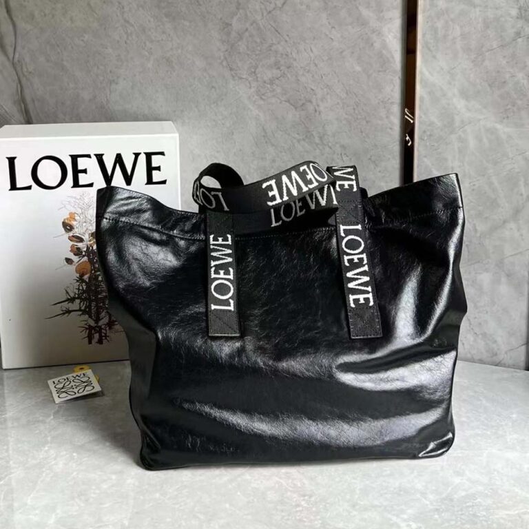 Loewe Unisex Fold Shopper in Paper Calfskin-Black B507X23X01