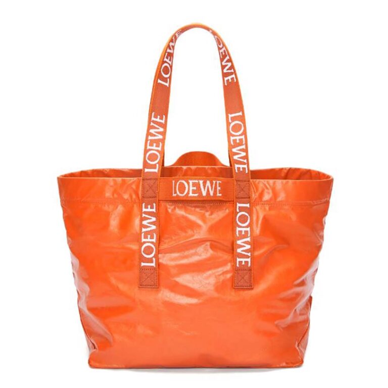 Loewe Unisex Fold Shopper in Paper Calfskin-Orange B507X23X01