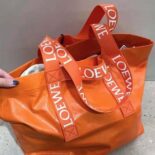 Loewe Unisex Fold Shopper in Paper Calfskin-Orange B507X23X01
