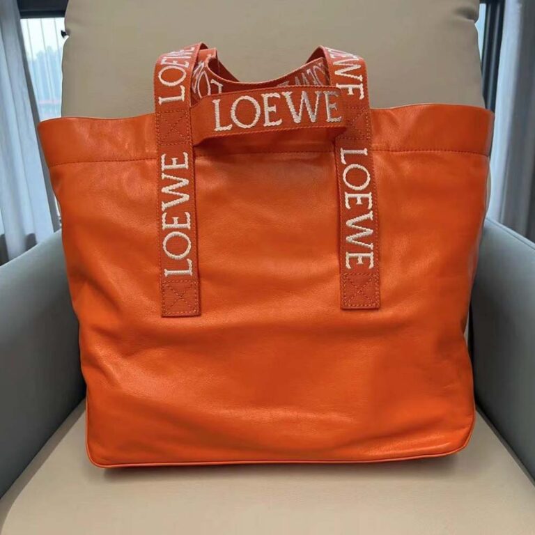Loewe Unisex Fold Shopper in Paper Calfskin-Orange B507X23X01