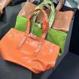 Loewe Unisex Fold Shopper in Paper Calfskin-Orange B507X23X01