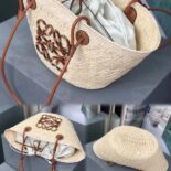 Loewe Women Small Anagram Basket Bag in Iraca Palm and Calfskin A223P65X01