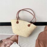 Loewe Women Small Anagram Basket Bag in Iraca Palm and Calfskin A223P65X01