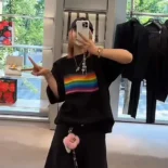Balenciaga Men Rainbow Flag Inside-Out T-Shirt Oversized in Black Vintage Jersey