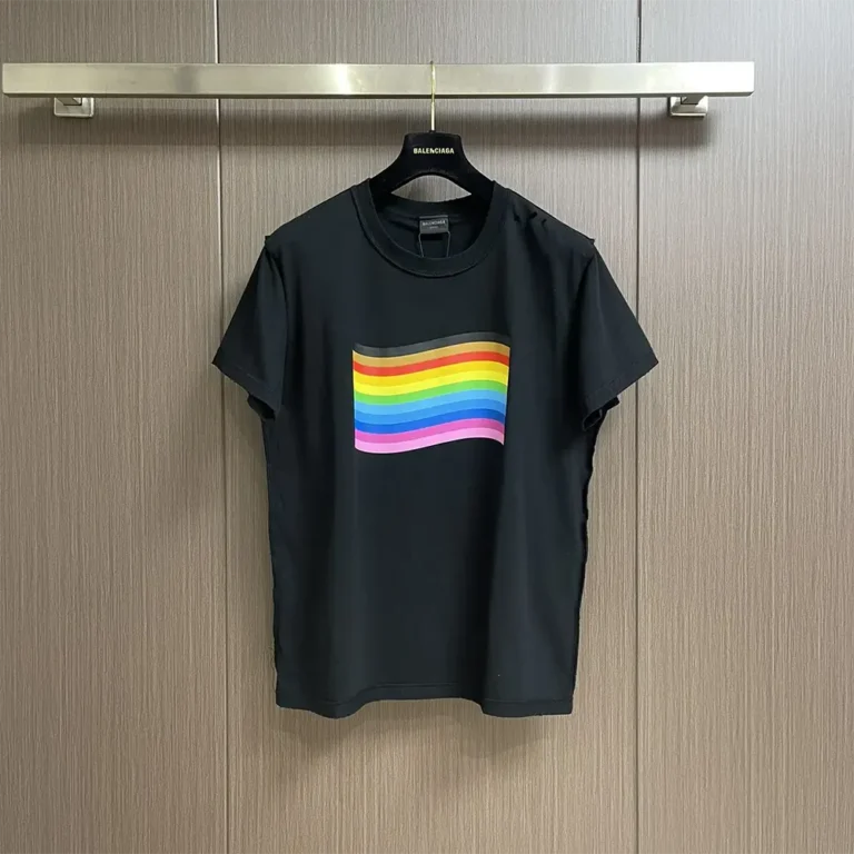 Balenciaga Men Rainbow Flag Inside-Out T-Shirt Oversized in Black Vintage Jersey