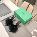 Balenciaga Women Boudoir 70mm Sandal in Black Feathers 787447W0WMQ1000
