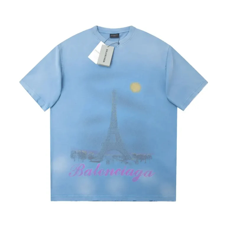 Balenciaga Women Paris Moon T-Shirt Oversized in Blue Vintage Jersey