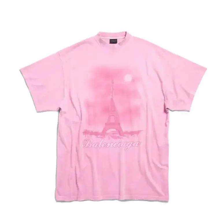 Balenciaga Women Paris Moon T-Shirt Oversized in Light Pink Vintage Jersey