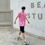 Balenciaga Women Paris Moon T-Shirt Oversized in Light Pink Vintage Jersey