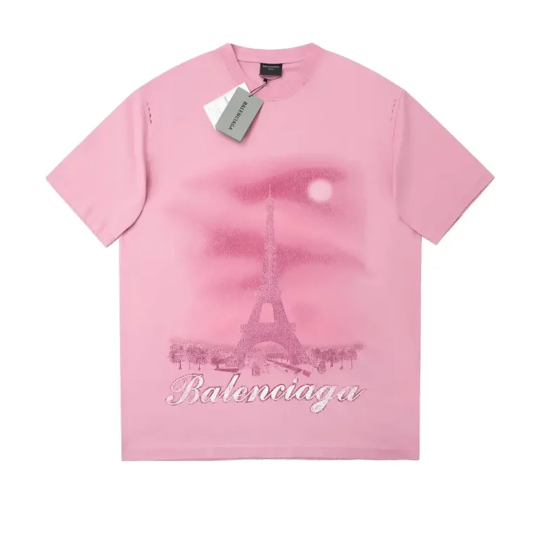 Balenciaga Women Paris Moon T-Shirt Oversized in Light Pink Vintage Jersey