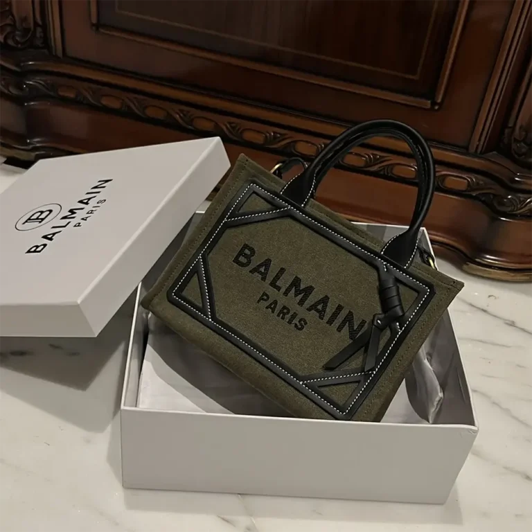 Balmain Women B-Army Small Canvas Shopping Bag with Leather Inserts