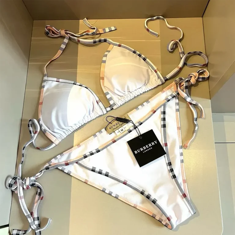 Burberry Women Check Trim Bikini-White 80107701