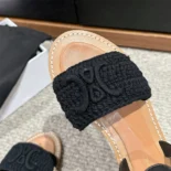Celine Women Lympia Sandal in Triomphe Maccramé Cotton & Calfskin-Black