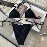Celine Women Triomphe Triangle Top / Swimsuit Bottom in Matte Jersey 2X24M152C.38NO