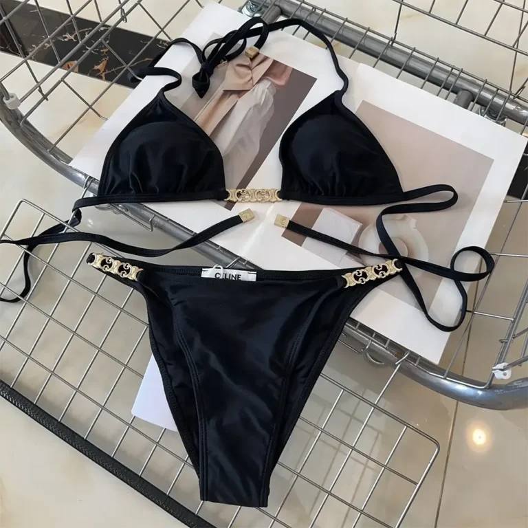 Celine Women Triomphe Triangle Top / Swimsuit Bottom in Matte Jersey 2X24M152C.38NO