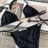 Celine Women Triomphe Triangle Top / Swimsuit Bottom in Matte Jersey 2X24M152C.38NO