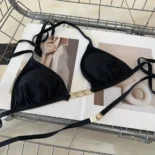Celine Women Triomphe Triangle Top / Swimsuit Bottom in Matte Jersey 2X24M152C.38NO