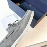 Dior Men Granville Boat Shoe Dior Gray Suede and Dior Oblique Jacquard