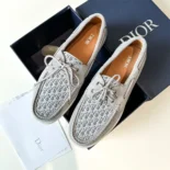 Dior Men Granville Boat Shoe Dior Gray Suede and Dior Oblique Jacquard