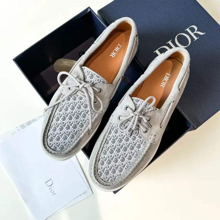 Dior Men Granville Boat Shoe Dior Gray Suede and Dior Oblique Jacquard