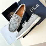 Dior Men Granville Boat Shoe Dior Gray Suede and Dior Oblique Jacquard