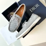 Dior Men Granville Boat Shoe Dior Gray Suede and Dior Oblique Jacquard