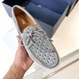 Dior Men Granville Boat Shoe Dior Gray Suede and Dior Oblique Jacquard