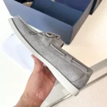 Dior Men Granville Boat Shoe Dior Gray Suede and Dior Oblique Jacquard