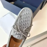 Dior Men Granville Boat Shoe Dior Gray Suede and Dior Oblique Jacquard