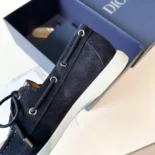 Dior Men Granville Boat Shoe Navy Blue Suede with Beige and Black Dior Oblique Jacquard