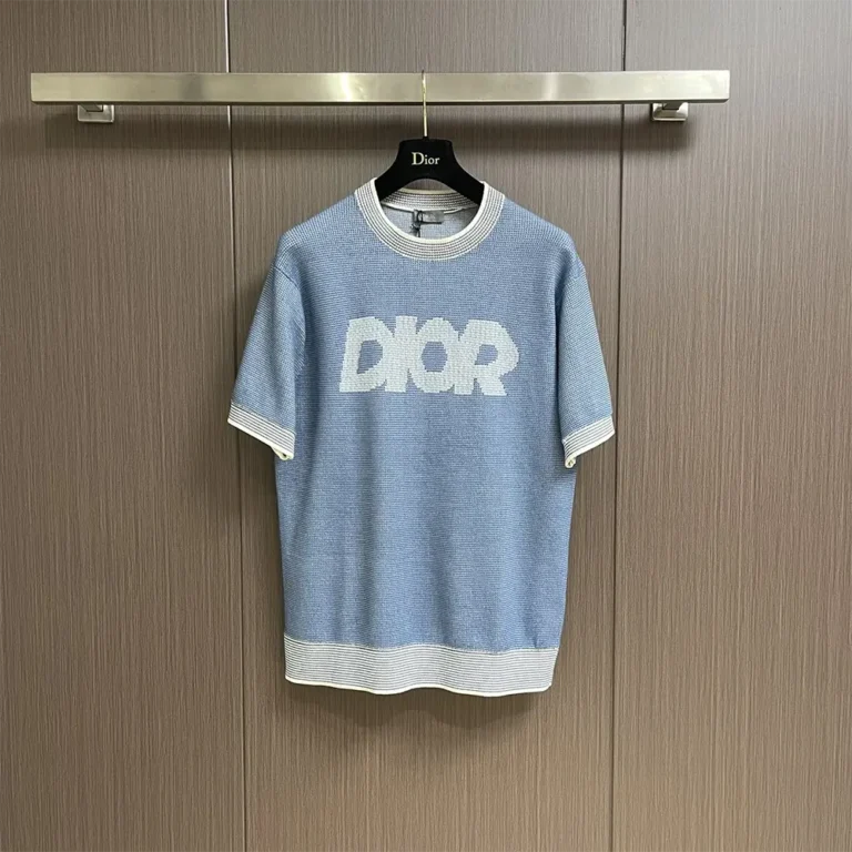 Dior Men Italic T-Shirt Blue Cotton-Blend Tramato Knit