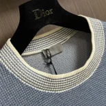 Dior Men Italic T-Shirt Blue Cotton-Blend Tramato Knit