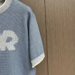 Dior Men Italic T-Shirt Blue Cotton-Blend Tramato Knit