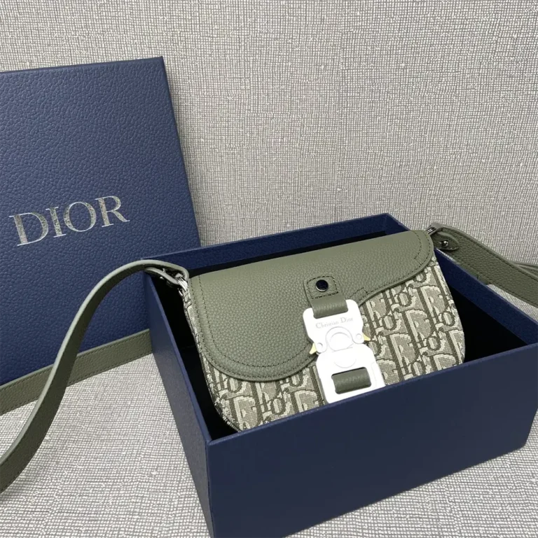 Dior Men Mini Saddle Messenger Bag with Flap Khaki Dior Oblique Jacquard