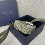 Dior Men Mini Saddle Messenger Bag with Flap Khaki Dior Oblique Jacquard