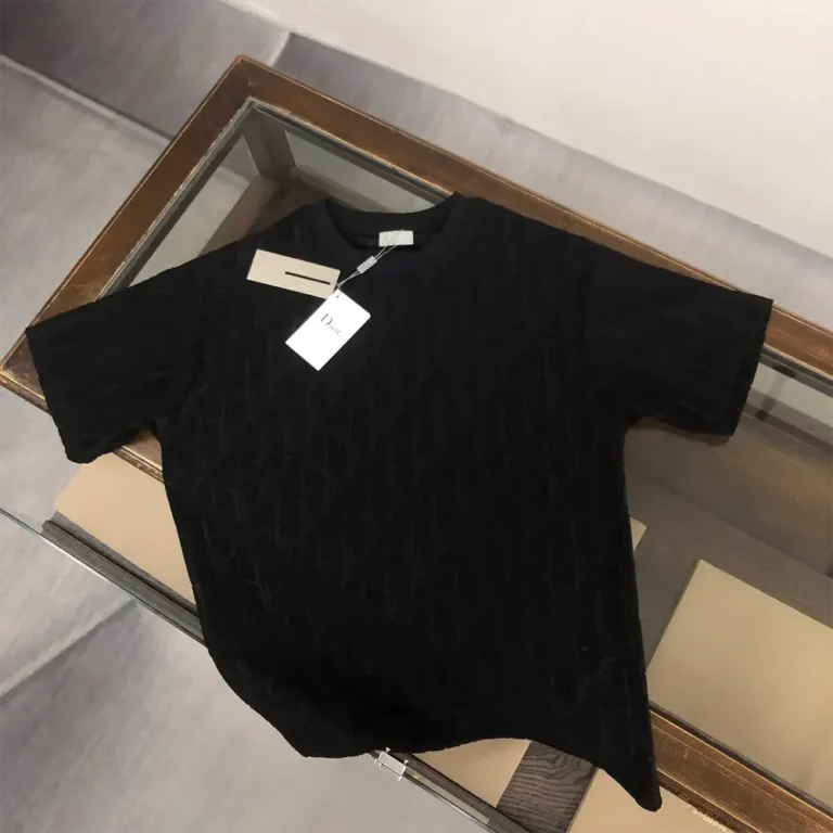 Dior Men Oblique Relaxed-Fit T-Shirt Black Terry Cotton Jacquard