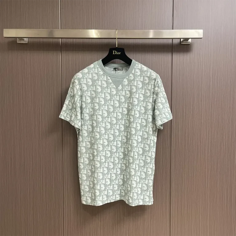 Dior Men Oblique Relaxed-Fit T-Shirt Green and White Terry Cotton Jersey
