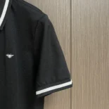 Dior Men Polo Shirt with Bee Embroidery Black Cotton Piqué