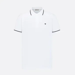 Dior Men Polo Shirt with Bee Embroidery White Cotton Piqué