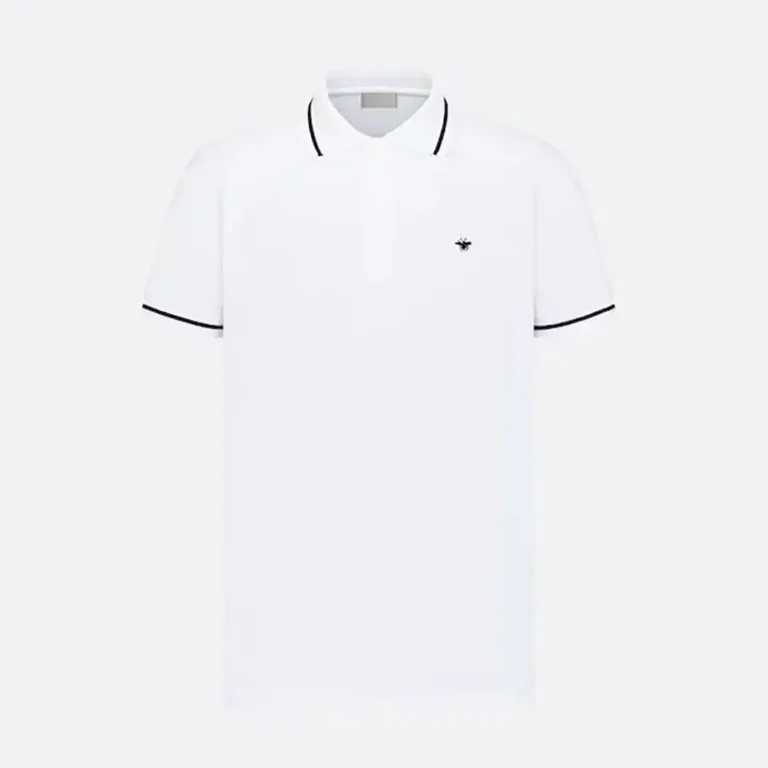 Dior Men Polo Shirt with Bee Embroidery White Cotton Piqué
