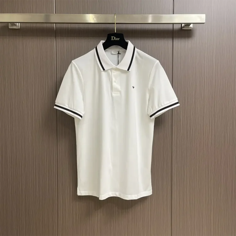 Dior Men Polo Shirt with Bee Embroidery White Cotton Piqué